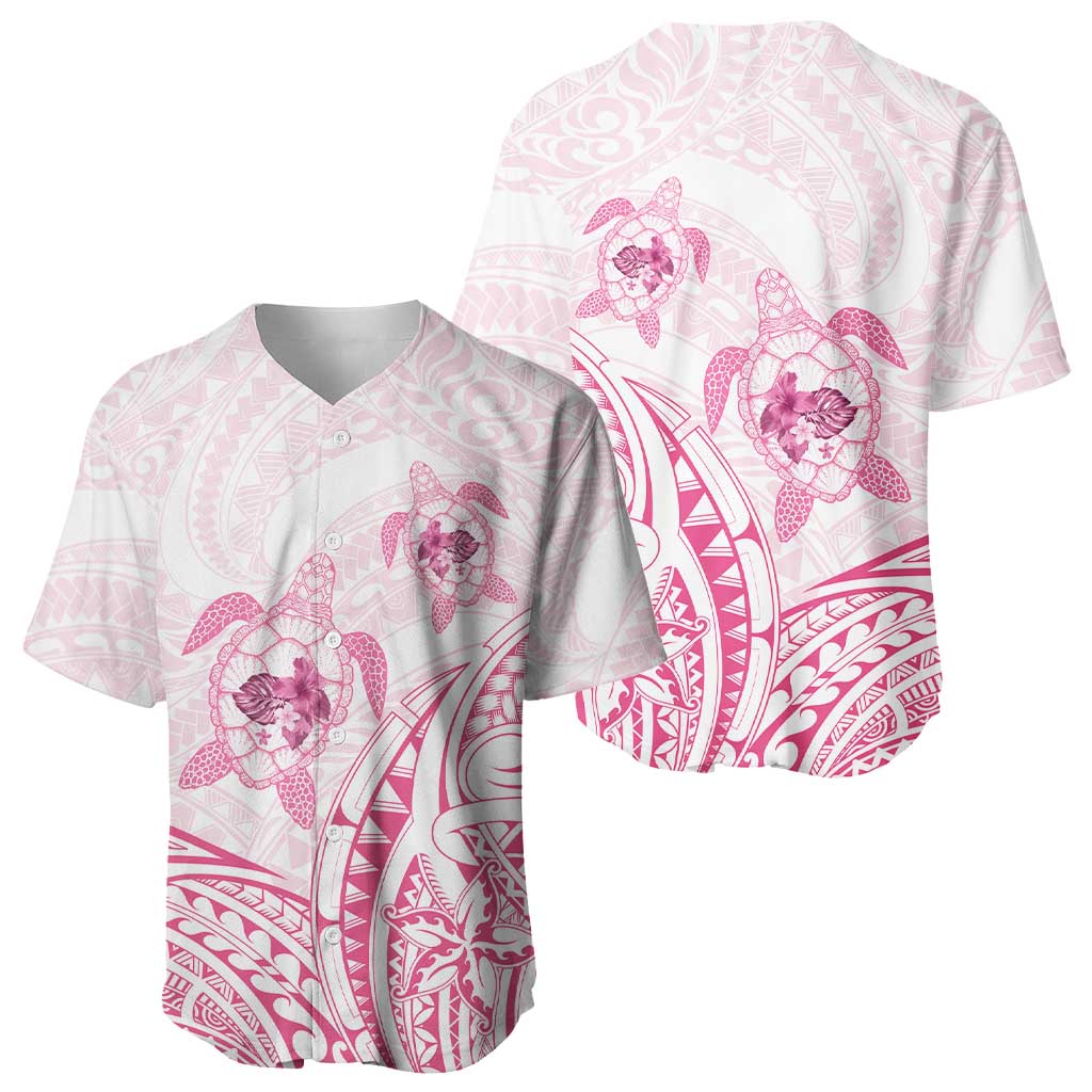 Pink White Polynesia Floral Sea Turtle Baseball Jersey LT14 - Polynesian Pride
