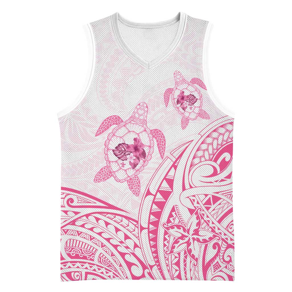 Pink White Polynesia Floral Sea Turtle Basketball Jersey LT14 Unisex White - Polynesian Pride