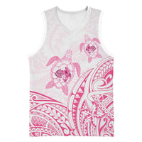 Pink White Polynesia Floral Sea Turtle Basketball Jersey LT14 Unisex White - Polynesian Pride