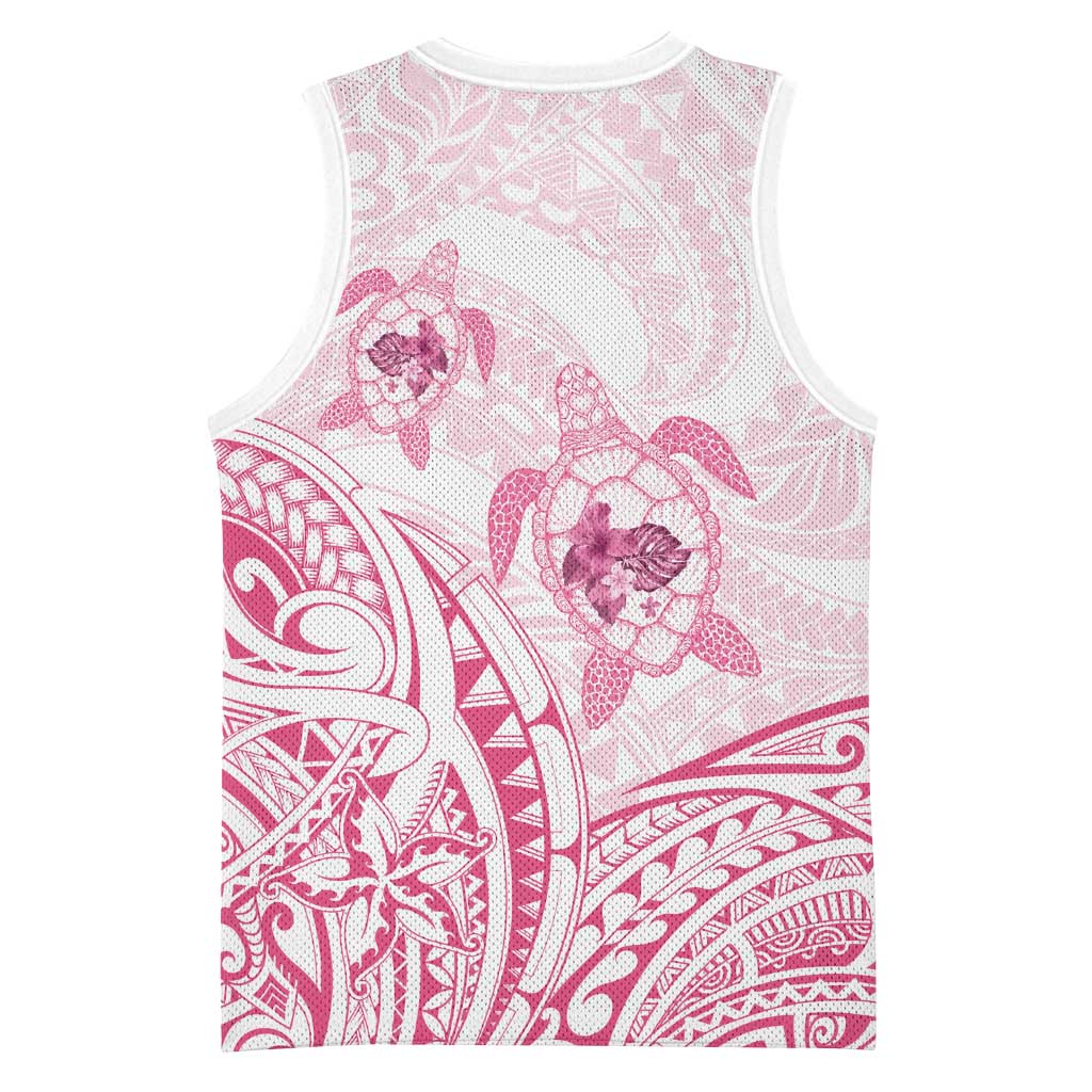 Pink White Polynesia Floral Sea Turtle Basketball Jersey LT14 - Polynesian Pride