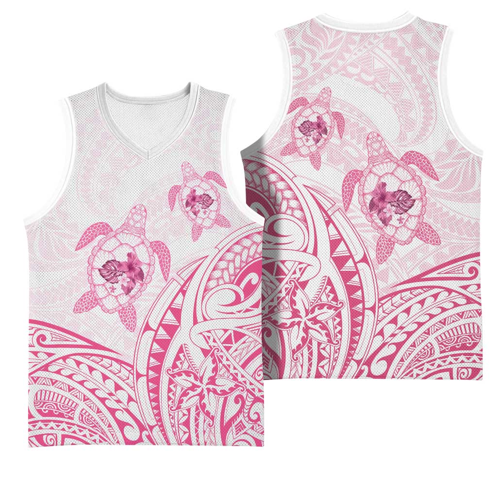 Pink White Polynesia Floral Sea Turtle Basketball Jersey LT14 - Polynesian Pride