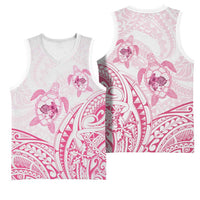 Pink White Polynesia Floral Sea Turtle Basketball Jersey LT14 - Polynesian Pride