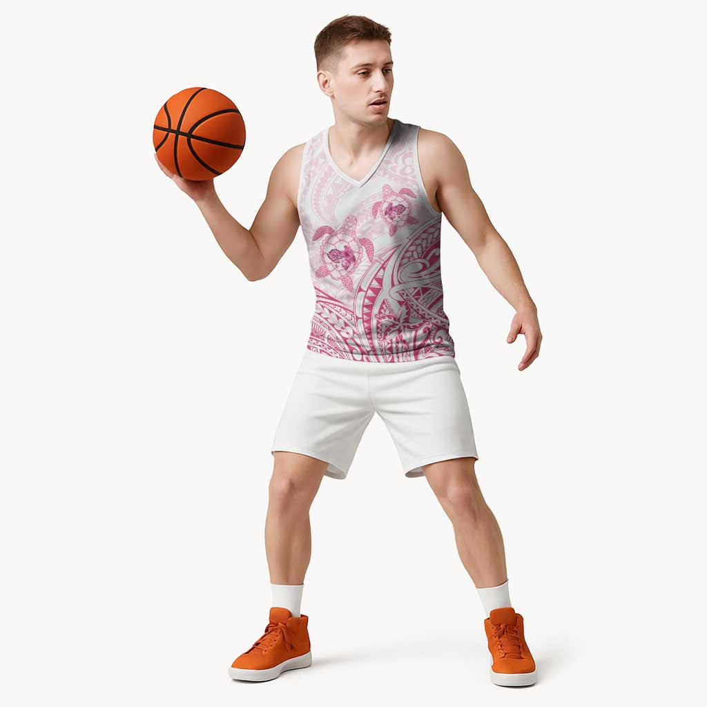 Pink White Polynesia Floral Sea Turtle Basketball Jersey LT14 - Polynesian Pride