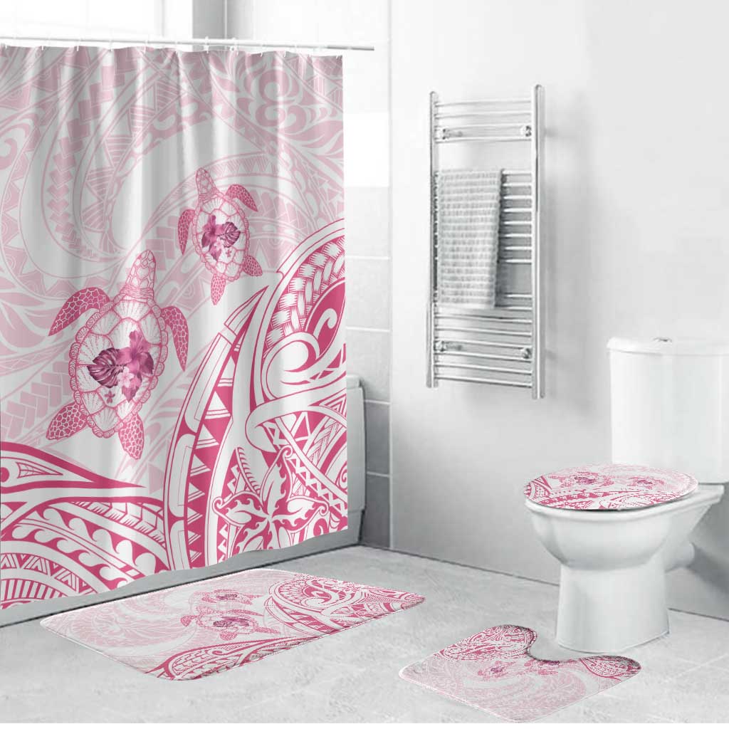 Pink White Polynesia Floral Sea Turtle Bathroom Set - Polynesian Pride