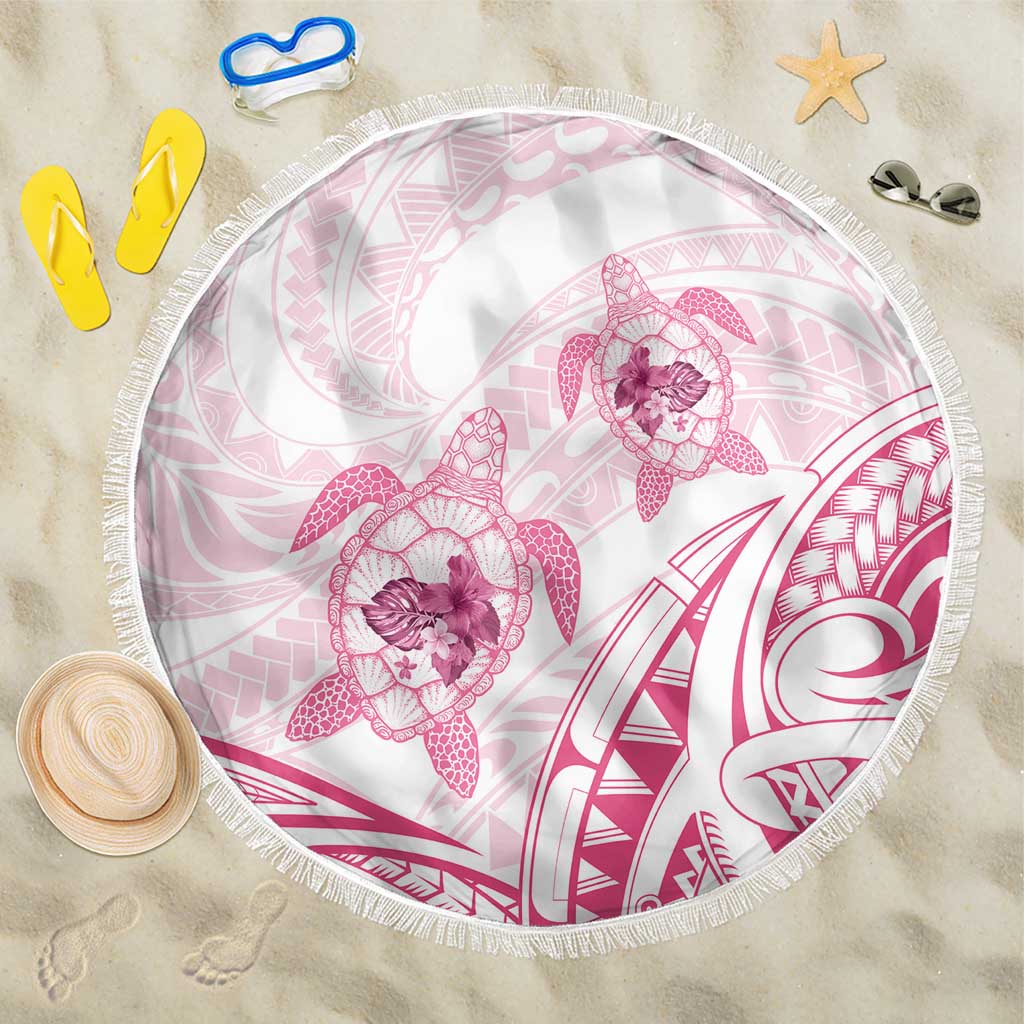 Pink White Polynesia Floral Sea Turtle Beach Blanket LT14 One Size 150cm White - Polynesian Pride