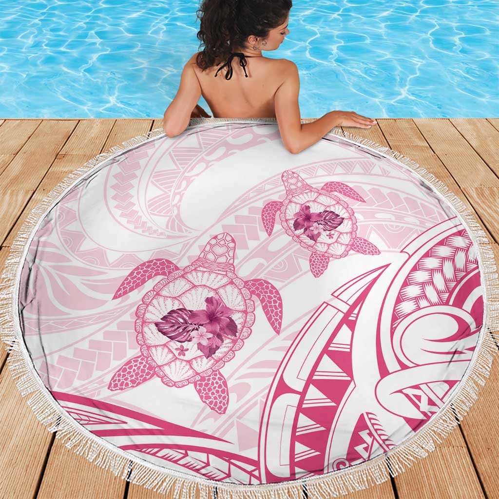 Pink White Polynesia Floral Sea Turtle Beach Blanket LT14 - Polynesian Pride