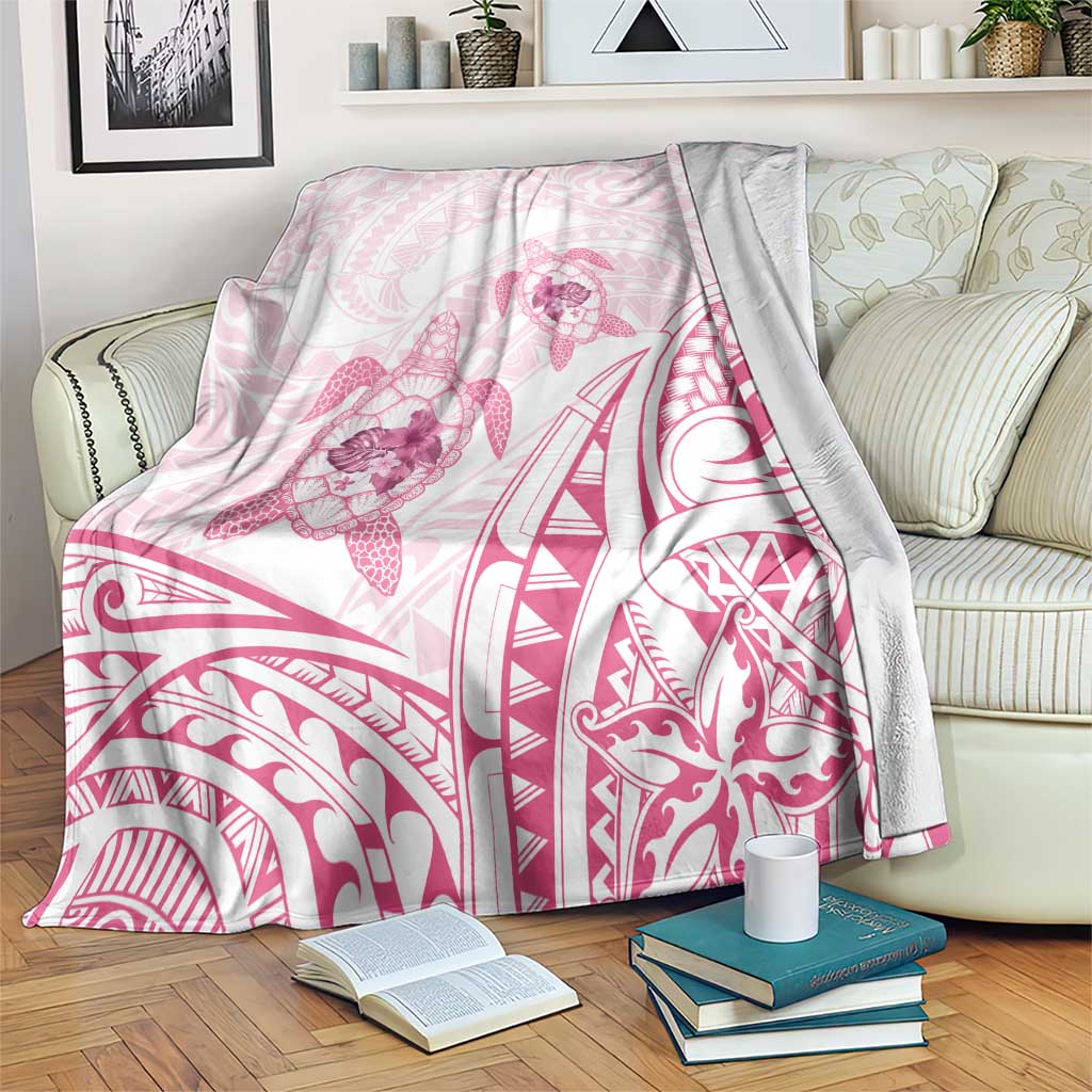Pink White Polynesia Floral Sea Turtle Blanket LT14 White - Polynesian Pride