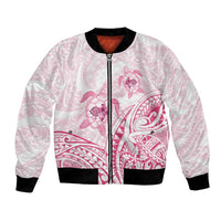 Pink White Polynesia Floral Sea Turtle Bomber Jacket LT14 Unisex White - Polynesian Pride