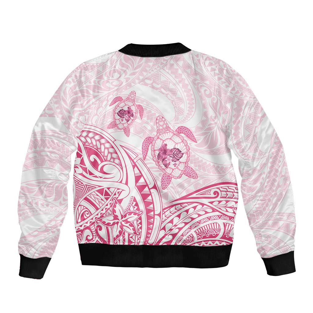 Pink White Polynesia Floral Sea Turtle Bomber Jacket LT14 - Polynesian Pride