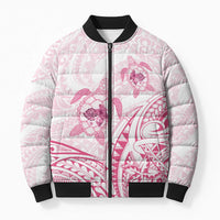 Pink White Polynesia Floral Sea Turtle Bomber Puffer Jacket LT14 Unisex White - Polynesian Pride