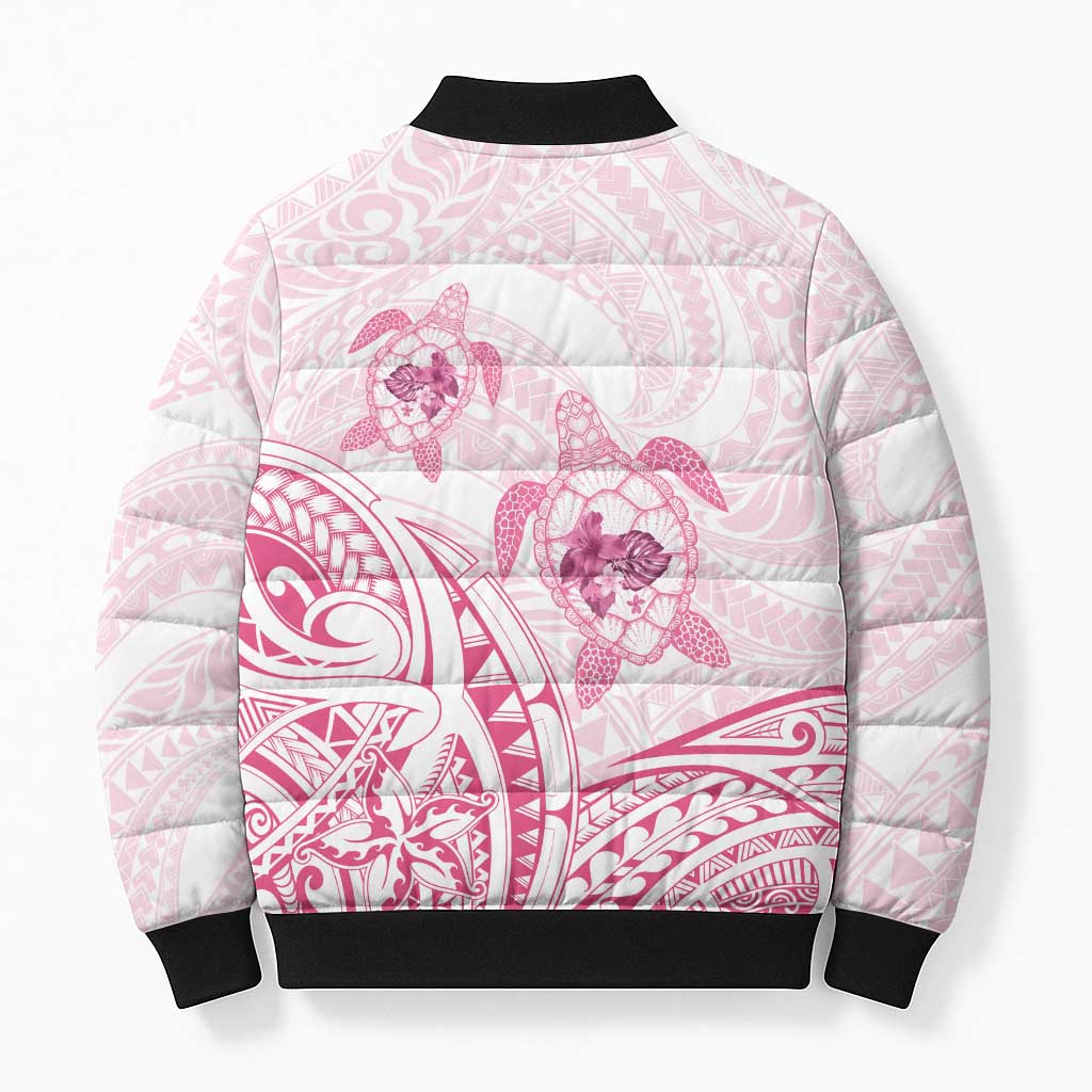 Pink White Polynesia Floral Sea Turtle Bomber Puffer Jacket LT14 - Polynesian Pride