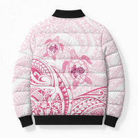 Pink White Polynesia Floral Sea Turtle Bomber Puffer Jacket LT14 - Polynesian Pride