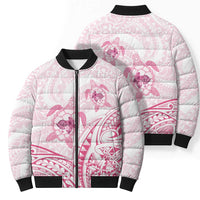 Pink White Polynesia Floral Sea Turtle Bomber Puffer Jacket LT14 - Polynesian Pride
