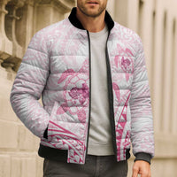 Pink White Polynesia Floral Sea Turtle Bomber Puffer Jacket LT14 - Polynesian Pride