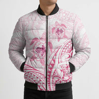 Pink White Polynesia Floral Sea Turtle Bomber Puffer Jacket LT14 - Polynesian Pride