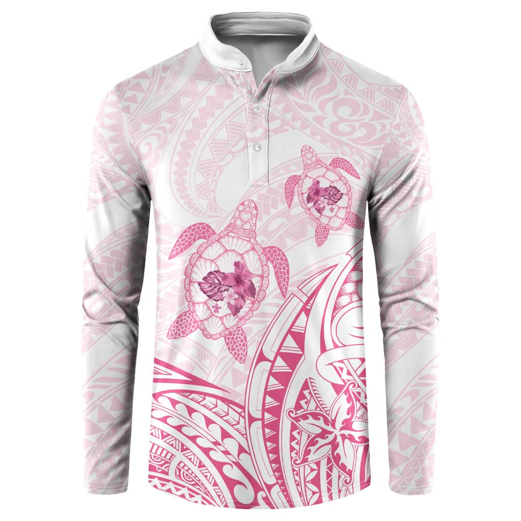 Pink White Polynesia Floral Sea Turtle Button Sweatshirt - Polynesian Pride