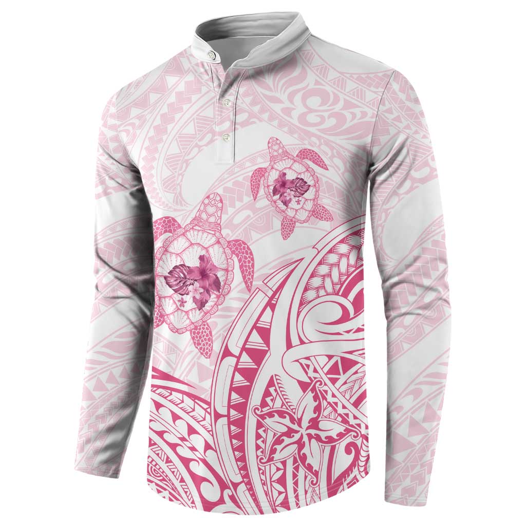 Pink White Polynesia Floral Sea Turtle Button Sweatshirt - Polynesian Pride