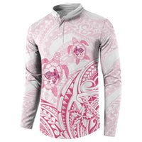 Pink White Polynesia Floral Sea Turtle Button Sweatshirt - Polynesian Pride