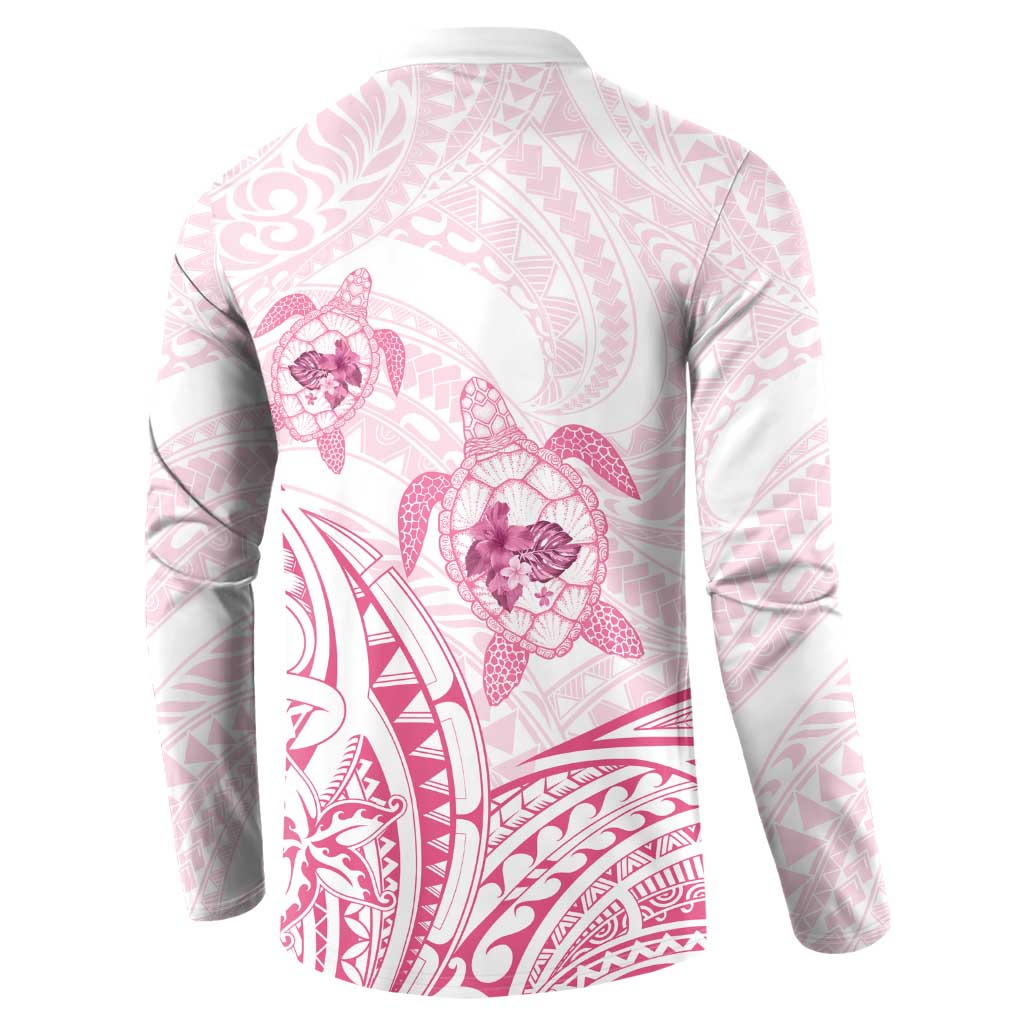 Pink White Polynesia Floral Sea Turtle Button Sweatshirt - Polynesian Pride