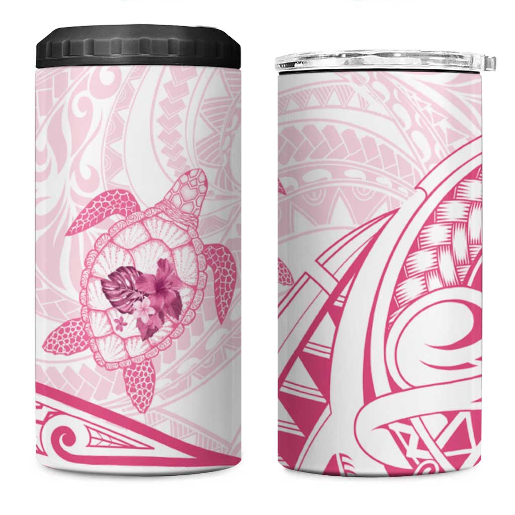 Pink White Polynesia Floral Sea Turtle 4 in 1 Can Cooler Tumbler - Polynesian Pride
