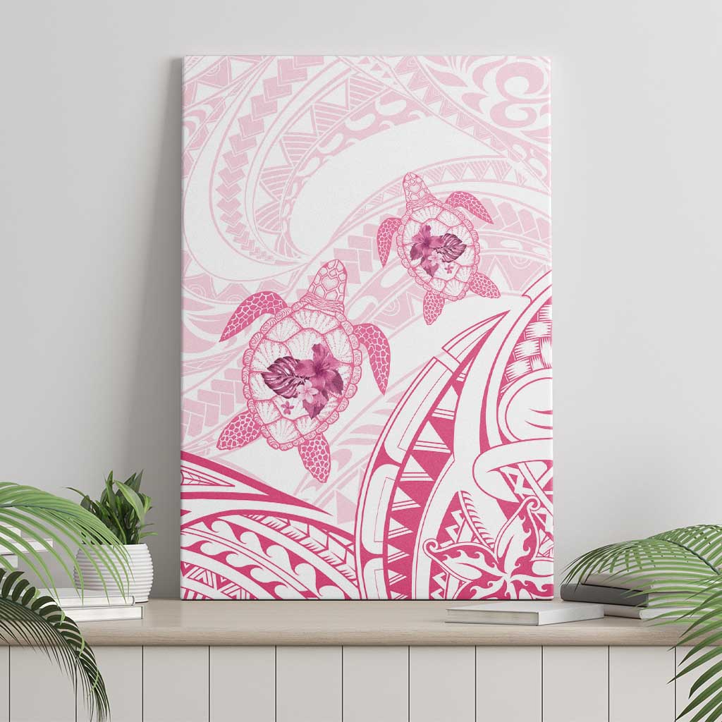 Pink White Polynesia Floral Sea Turtle Canvas Wall Art LT14 - Polynesian Pride