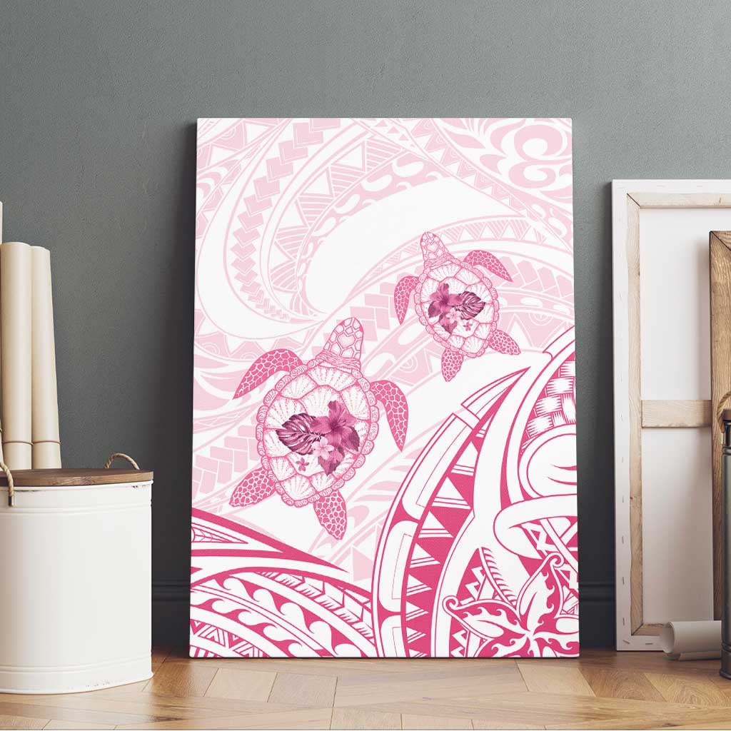 Pink White Polynesia Floral Sea Turtle Canvas Wall Art LT14 - Polynesian Pride