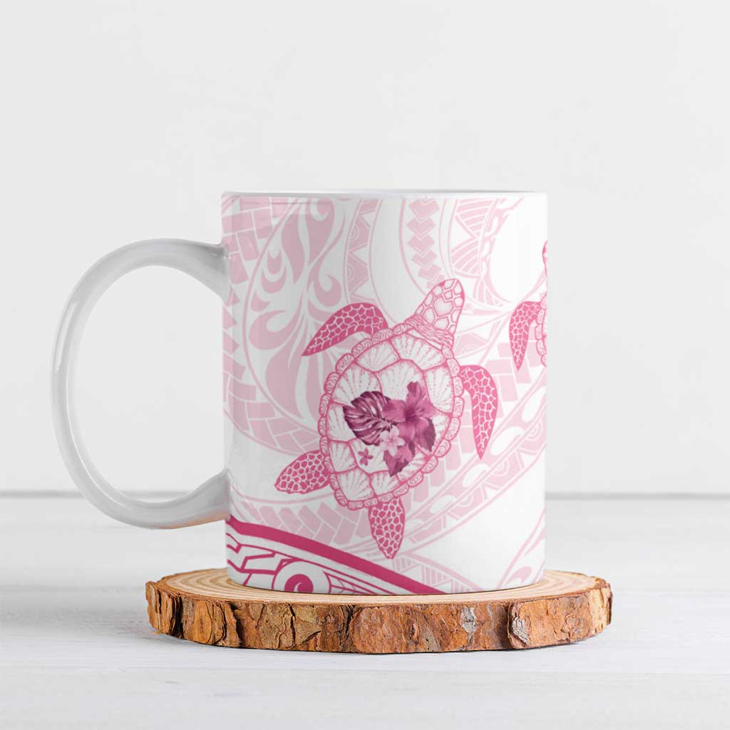 Pink White Polynesia Floral Sea Turtle Ceramic Mug - Polynesian Pride