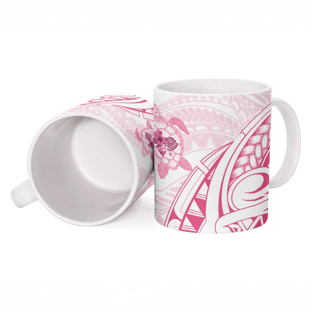 Pink White Polynesia Floral Sea Turtle Ceramic Mug - Polynesian Pride