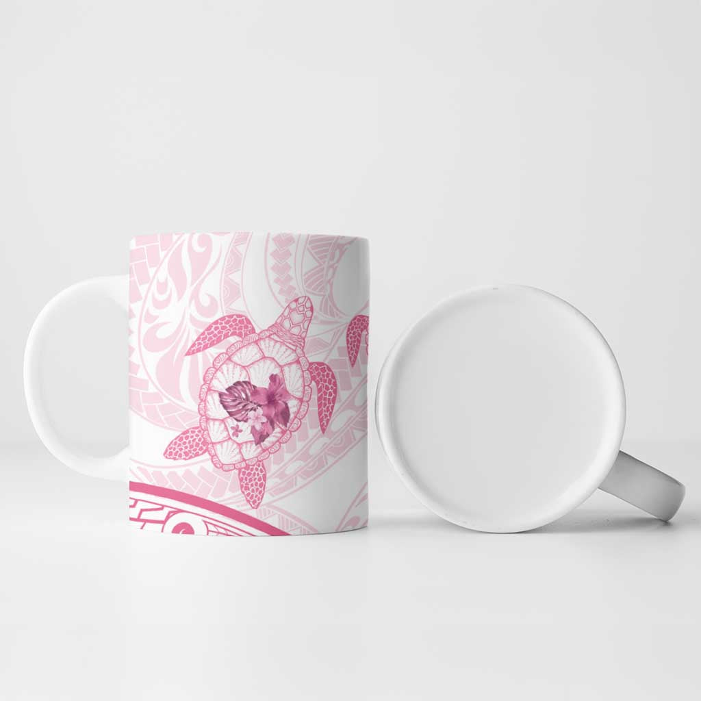Pink White Polynesia Floral Sea Turtle Ceramic Mug - Polynesian Pride