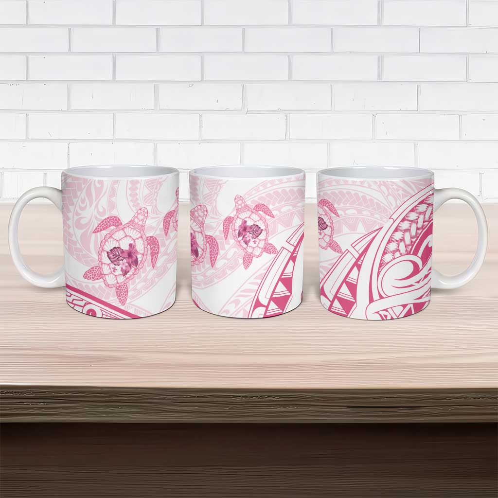 Pink White Polynesia Floral Sea Turtle Ceramic Mug - Polynesian Pride