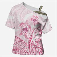 Pink White Polynesia Floral Sea Turtle Cross Shoulder Shirt LT14 Female White - Polynesian Pride