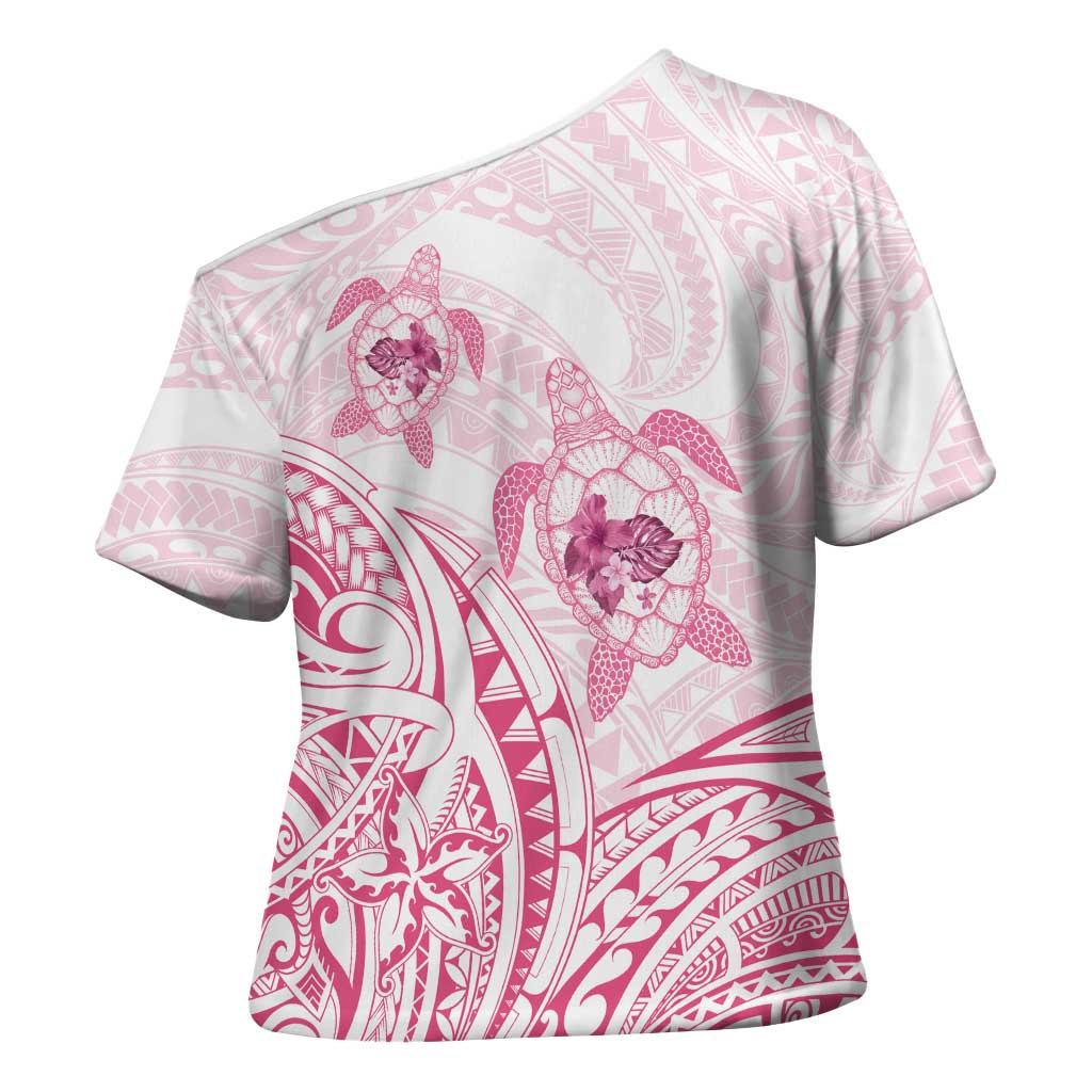 Pink White Polynesia Floral Sea Turtle Cross Shoulder Shirt LT14 - Polynesian Pride