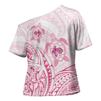 Pink White Polynesia Floral Sea Turtle Cross Shoulder Shirt LT14 - Polynesian Pride