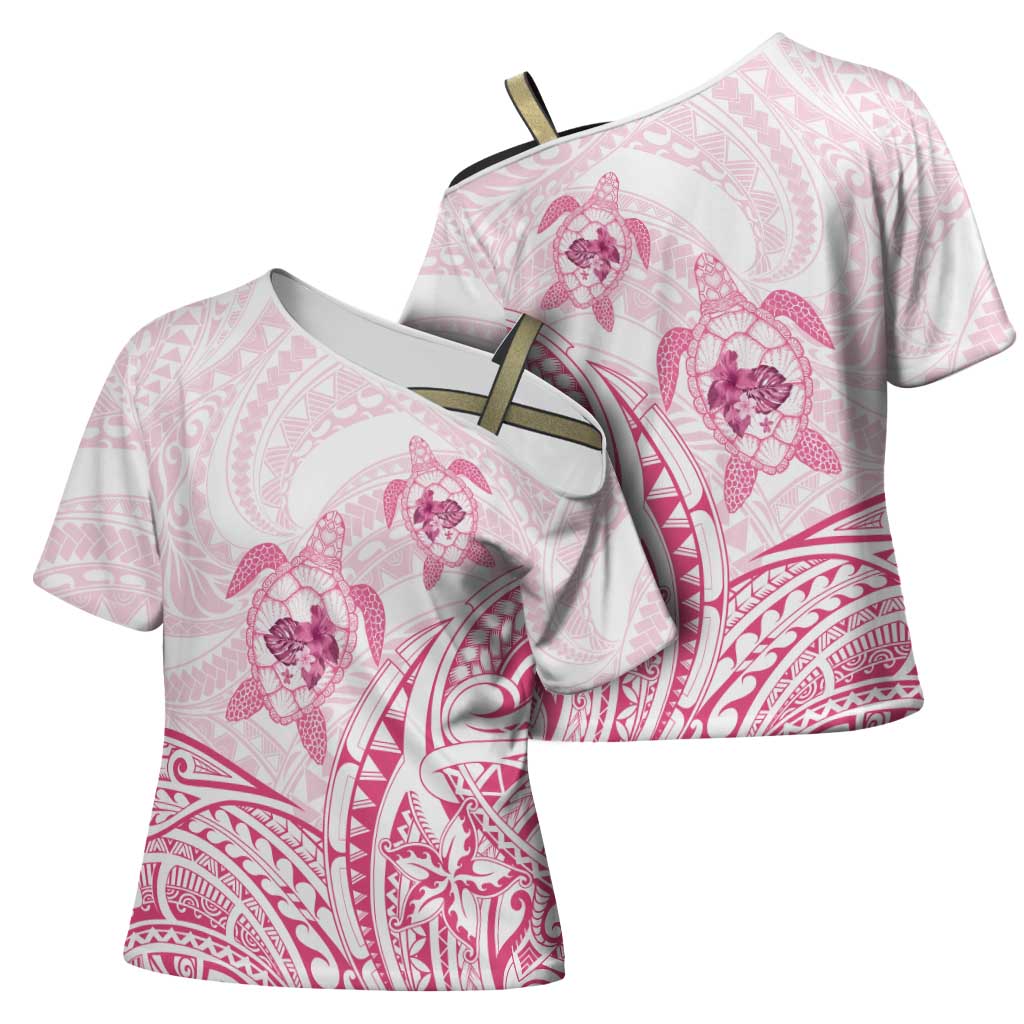 Pink White Polynesia Floral Sea Turtle Cross Shoulder Shirt LT14 - Polynesian Pride