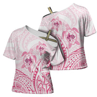 Pink White Polynesia Floral Sea Turtle Cross Shoulder Shirt LT14 - Polynesian Pride
