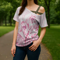 Pink White Polynesia Floral Sea Turtle Cross Shoulder Shirt LT14 - Polynesian Pride