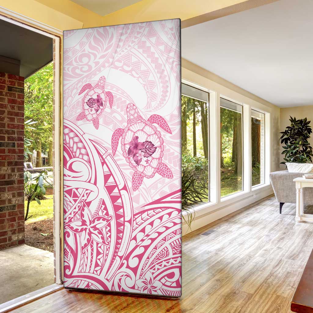 Pink White Polynesia Floral Sea Turtle Door Cover - Polynesian Pride