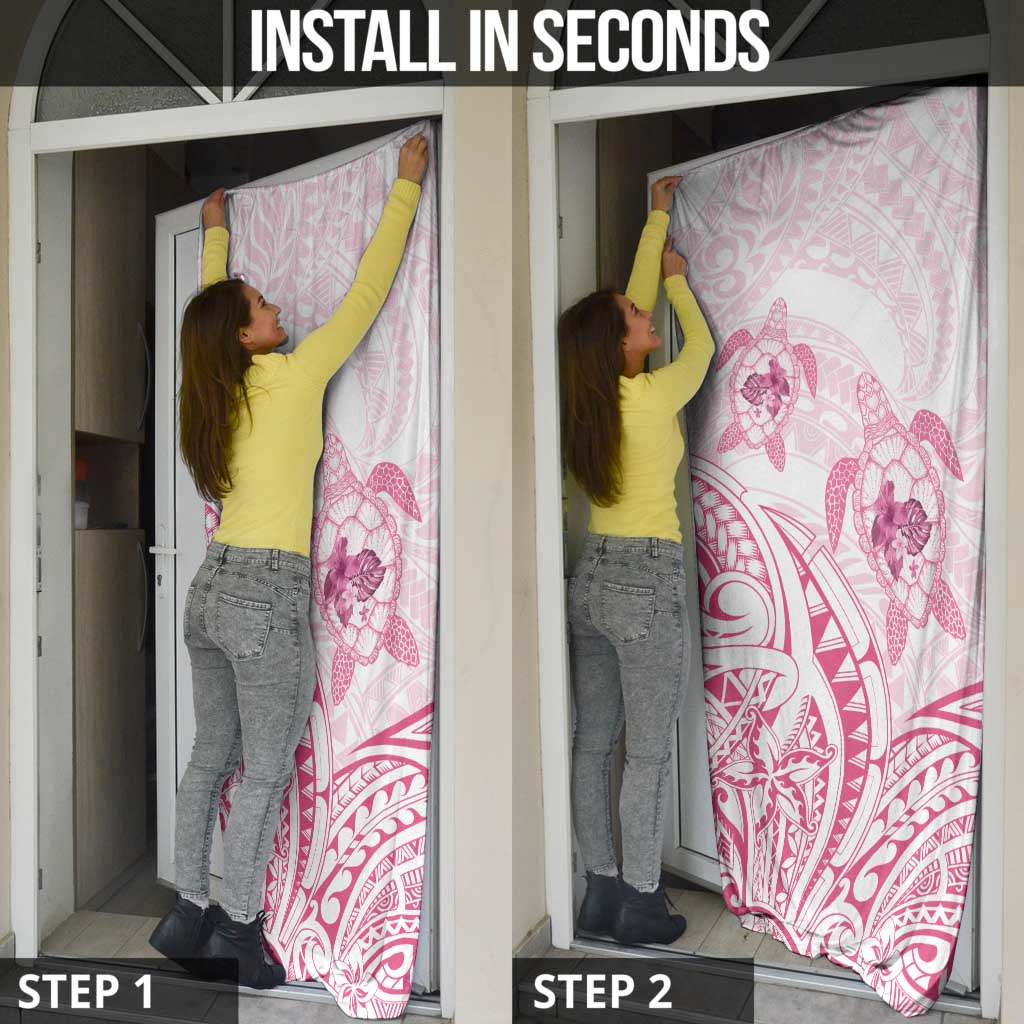 Pink White Polynesia Floral Sea Turtle Door Cover - Polynesian Pride