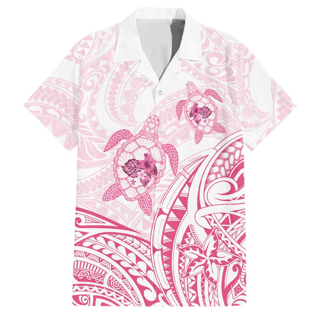 Pink White Polynesia Floral Sea Turtle Family Matching Long Sleeve Bodycon Dress and Hawaiian Shirt LT14 Dad's Shirt - Short Sleeve White - Polynesian Pride