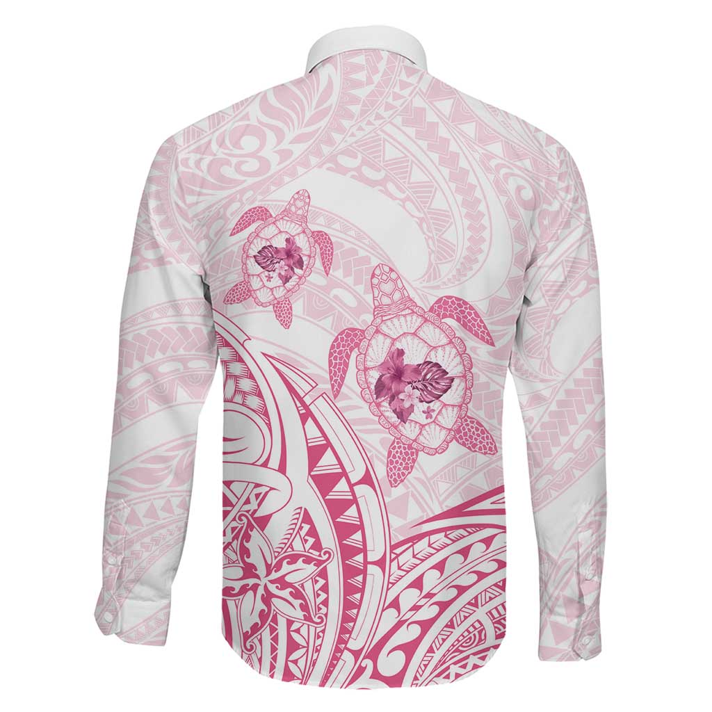 Pink White Polynesia Floral Sea Turtle Family Matching Long Sleeve Bodycon Dress and Hawaiian Shirt LT14 - Polynesian Pride