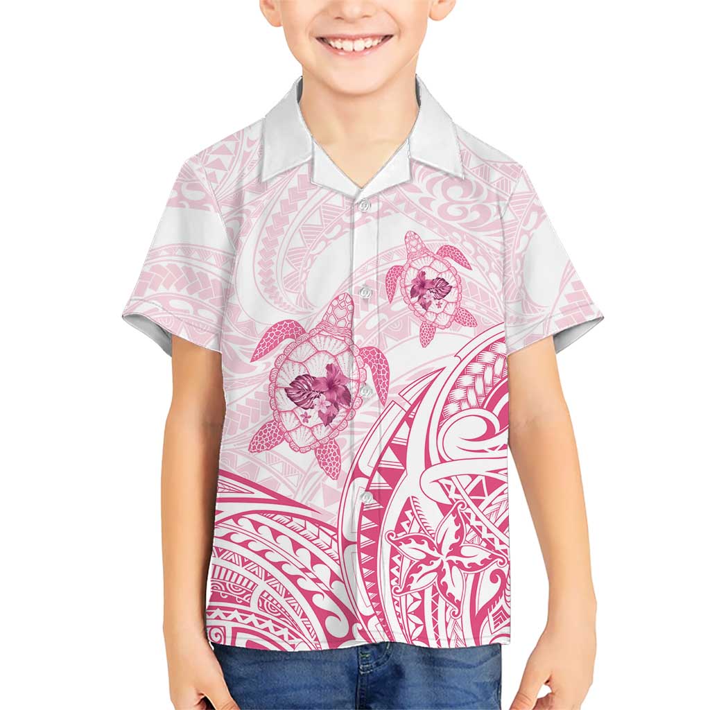 Pink White Polynesia Floral Sea Turtle Family Matching Off Shoulder Short Dress and Hawaiian Shirt LT14 Son's Shirt White - Polynesian Pride