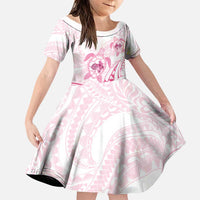 Pink White Polynesia Floral Sea Turtle Family Matching Puletasi and Hawaiian Shirt LT14 Daughter's Dress White - Polynesian Pride