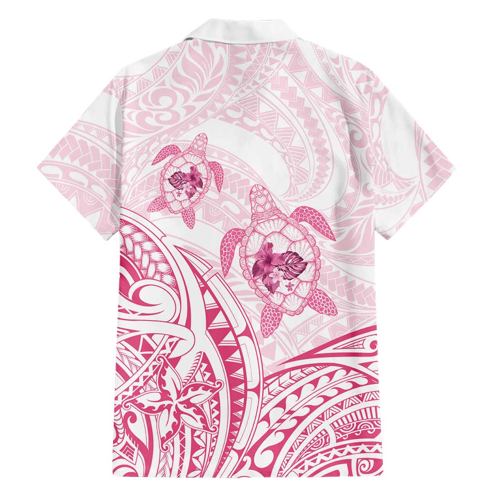 Pink White Polynesia Floral Sea Turtle Family Matching Puletasi and Hawaiian Shirt LT14 - Polynesian Pride