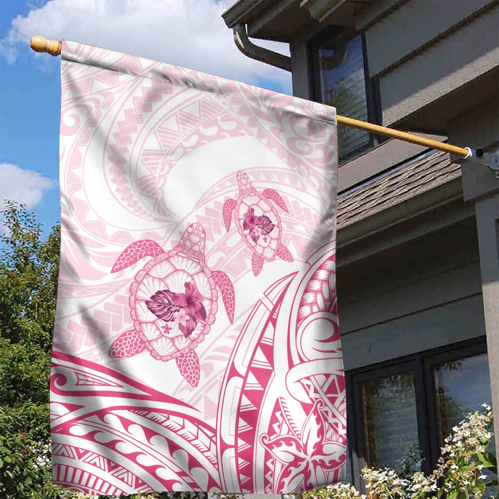 Pink White Polynesia Floral Sea Turtle Garden Flag LT14 - Polynesian Pride