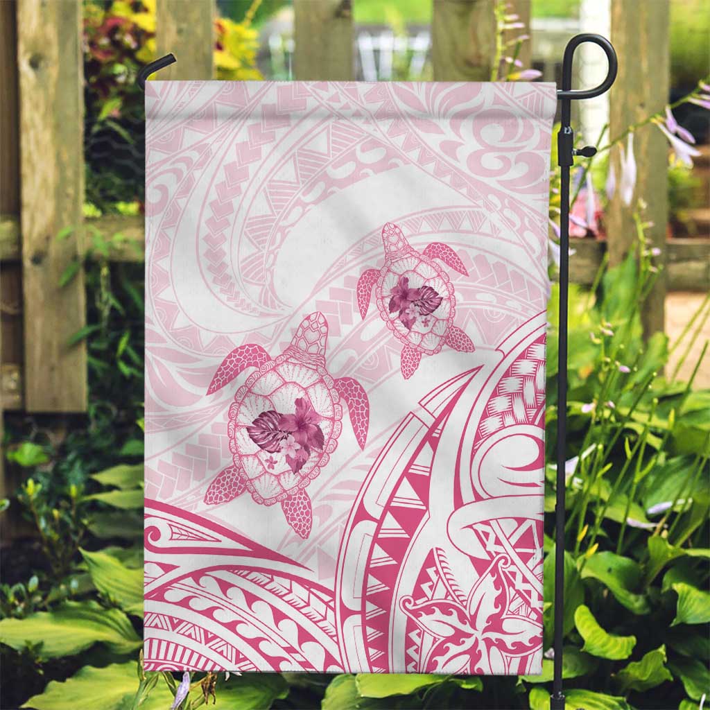 Pink White Polynesia Floral Sea Turtle Garden Flag LT14 Garden Flag White - Polynesian Pride