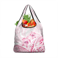 Pink White Polynesia Floral Sea Turtle Grocery Bag - Polynesian Pride