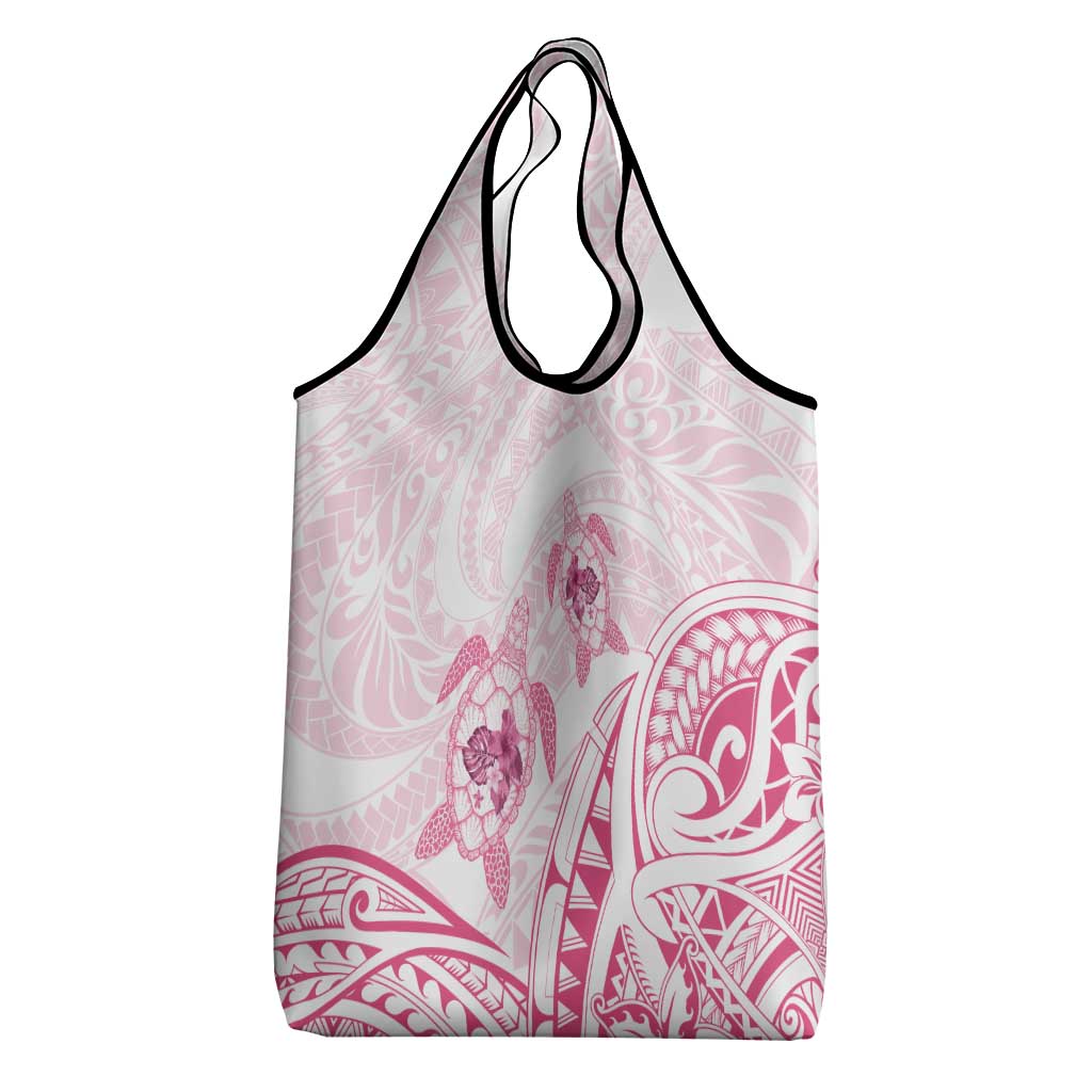 Pink White Polynesia Floral Sea Turtle Grocery Bag - Polynesian Pride