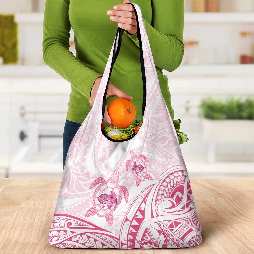 Pink White Polynesia Floral Sea Turtle Grocery Bag - Polynesian Pride