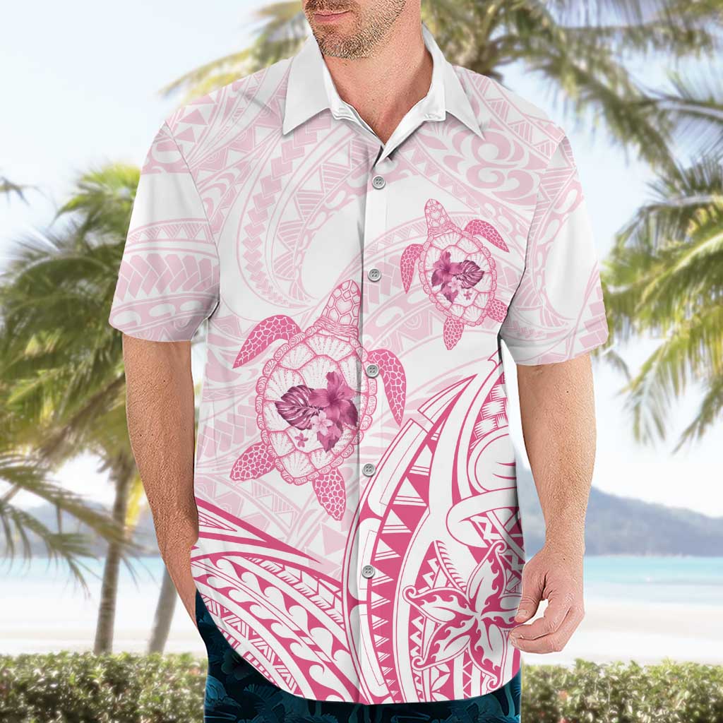 Pink White Polynesia Floral Sea Turtle Hawaiian Shirt - Polynesian Pride
