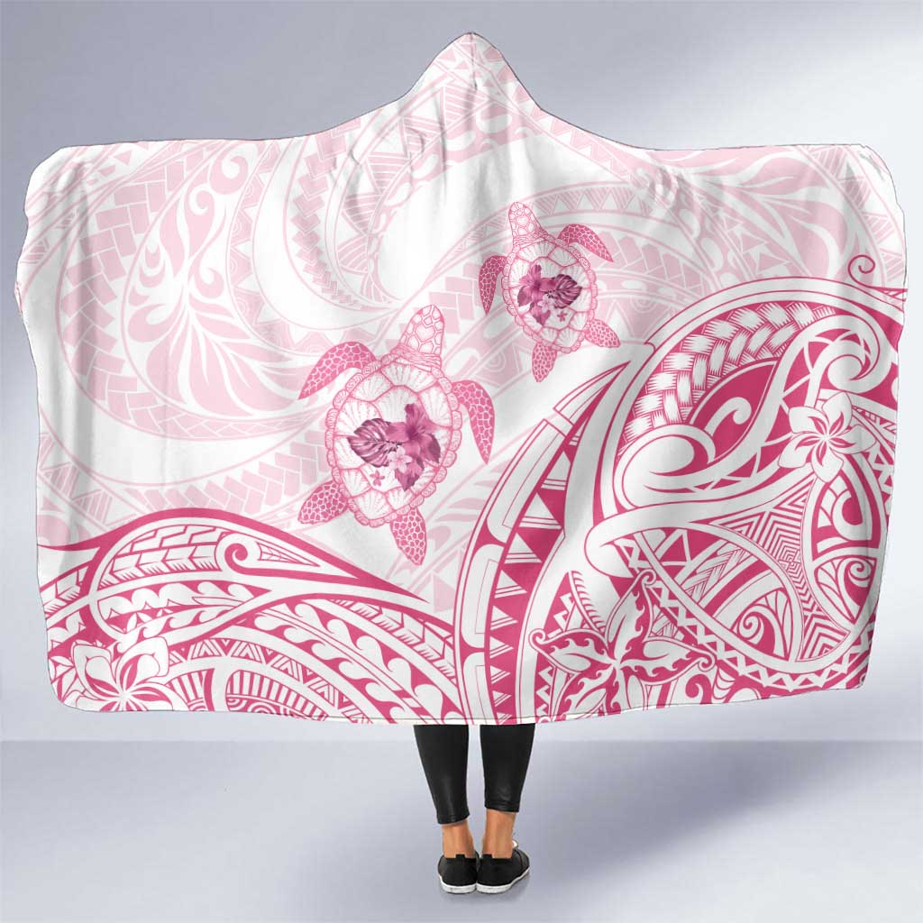 Pink White Polynesia Floral Sea Turtle Hooded Blanket LT14 One Size White - Polynesian Pride